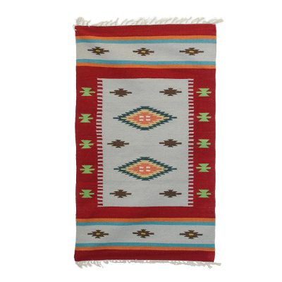 3x5 Wool Dhurrie in Crimson and Pearl Grey from India