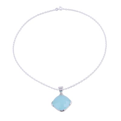 Chalcedony and Sterling Silver Pendant Necklace from India