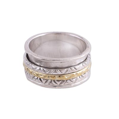Sterling Silver and Brass Spinner Ring from India