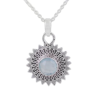 Circular Chalcedony and Silver Pendant Necklace from India