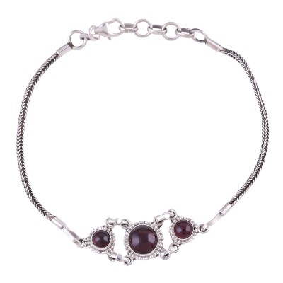 Garnet Cabochon Pendant Bracelet in Sterling Silver