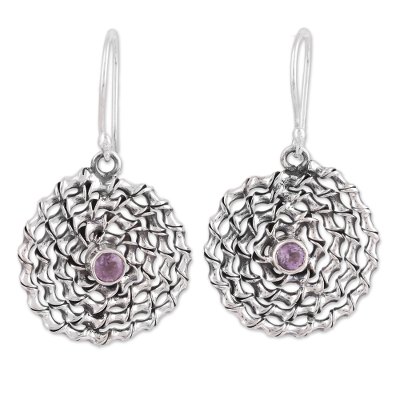 Amethyst and Sterling Silver Dangle Earrings from India
