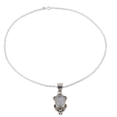 Rainbow Moonstone and Sterling Silver Pendant Necklace
