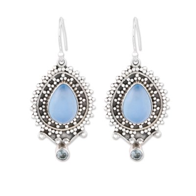 Chalcedony and Blue Topaz Dangle Earrings from India