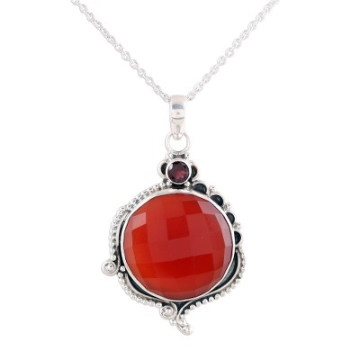 925 Sterling Silver Faceted Carnelian and Garnet Necklace
