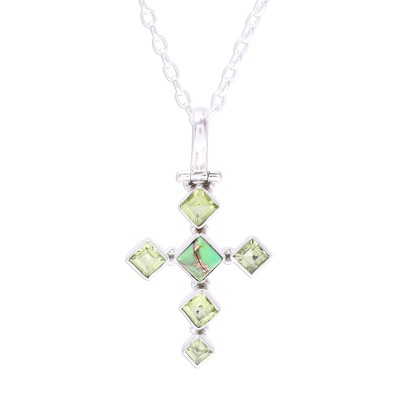 Peridot and Composite Turquoise Cross Pendant Necklace