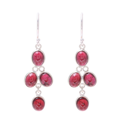 Dangle Earrings with Eight Garnet Stones Crafted in India