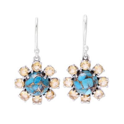 Sterling Silver Citrine Old World Floral Dangle Earrings