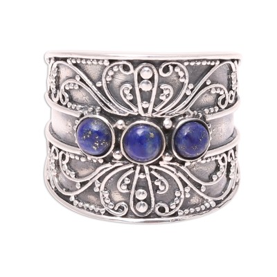 Lapis Lazuli Triple Stone Cocktail Ring from India