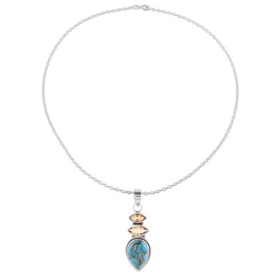 Citrine and Composite Turquoise Pendant Necklace from India