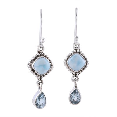 Larimar and Blue Topaz Dangle Earrings from India