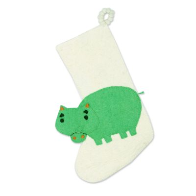 Hippo Themed Wool Felt Christmas Stocking
