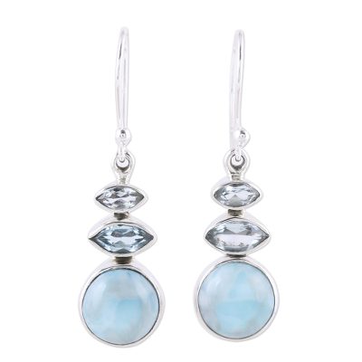 Larimar and Blue Topaz Dangle Earrings from India