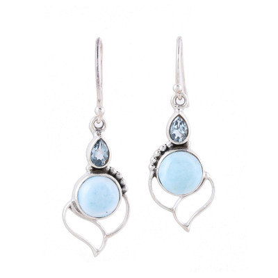 Blue Topaz and Larimar Dangle Earrings Crafted in India