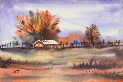 Watercolor Impressionist Landscape Painting from India