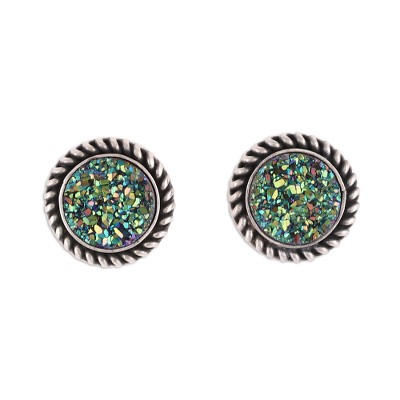 Green Drusy Quartz Stud Earrings from India