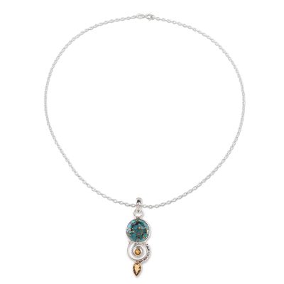 Citrine and Composite Turquoise Spiral Pendant Necklace