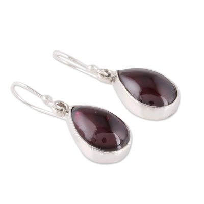 Natural Teardrop Garnet Dangle Earrings from India