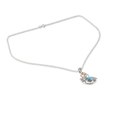 Leaf Motif Citrine and Composite Turquoise Pendant Necklace