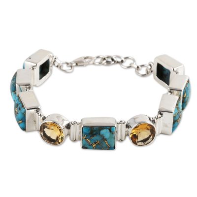 Citrine and Composite Turquoise Link Bracelet from India