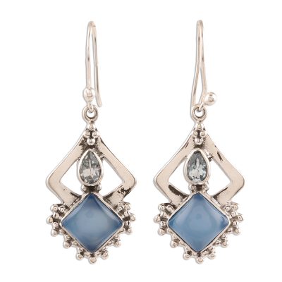 Chalcedony and Blue Topaz Dangle Earrings from India