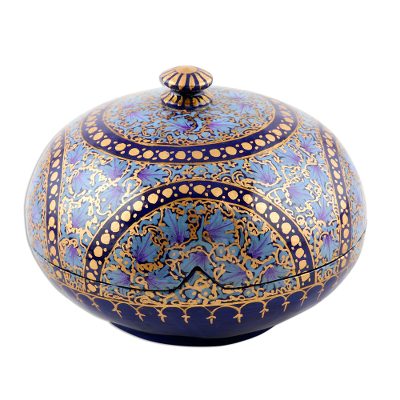 Hand Painted Papier Mache Decorative Round Box