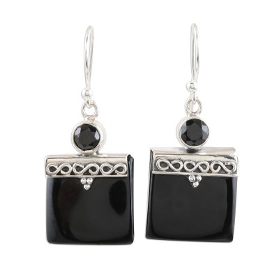 Black Onyx and Silver Dangle Earrings