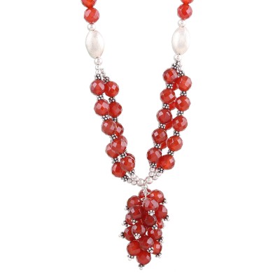 Red Onyx Beaded Pendant Necklace from India