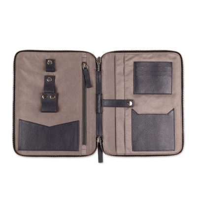 Handcrafted Navy Blue Leather Traveling Office Case