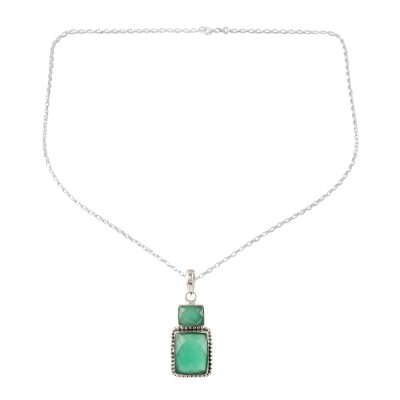 Green Onyx and Sterling Silver Pendant Necklace