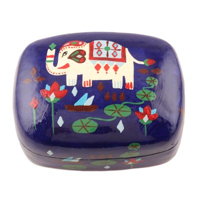 Hand Painted Papier Mache Elephant-Motif Box