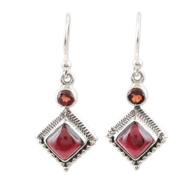 Hand Crafted Garnet and Sterling Silver Dangle Earrings