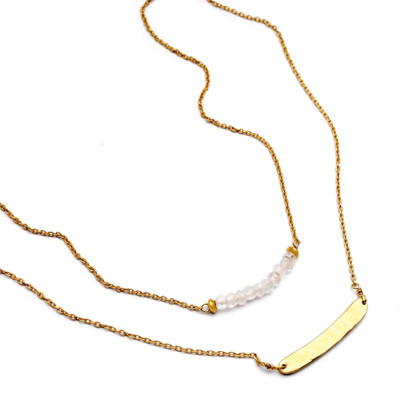 Double-Strand Necklace with Rainbow Moonstone