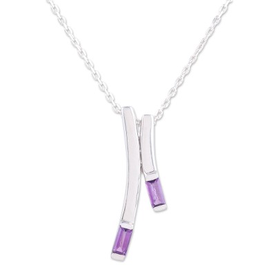 Sterling Silver and Amethyst Pendant Necklace from India