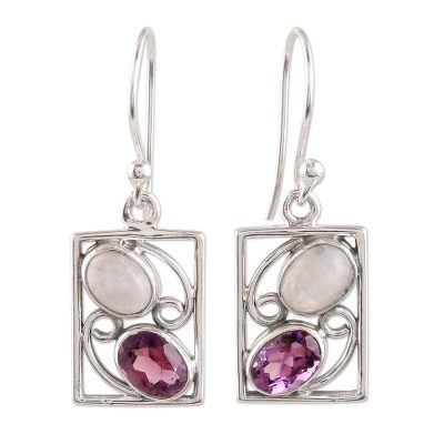 Handmade Amethyst and Rainbow Moonstone Earrings