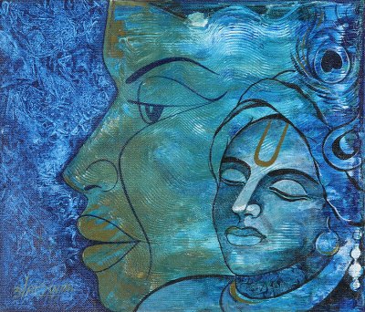 Blue Acrylic Portrait Painting from India