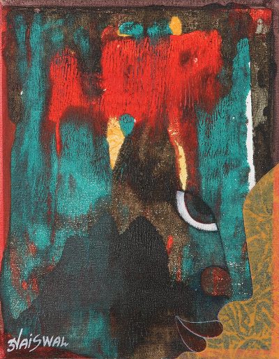 Signed Abstract Acrylic Painting from India