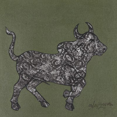 Patterned Bull Painting on Canvas