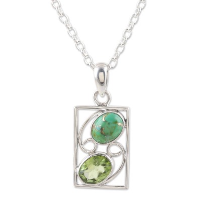 Hand Crafted Peridot & Green Turquoise Necklace from India