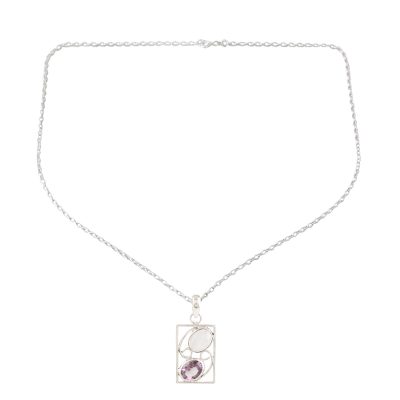 Indian Amethyst and Rainbow Moonstone Pendant Necklace