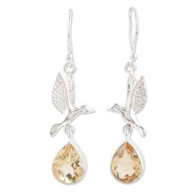 Dangle Earrings with Citrine and Cubic Zirconia Stones