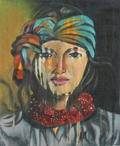 Signed Unstretched Impressionist Painting of Gypsy Woman