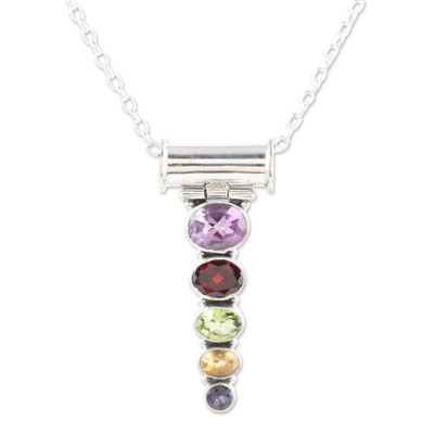 Sterling Silver Pendant Necklace with 5-Carat Gemstones