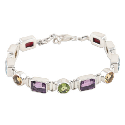 14-Carat Faceted Multi-Gemstone Link Bracelet from India