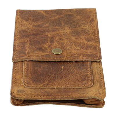 Handcrafted Brown Leather Phone Case with Snap Closure