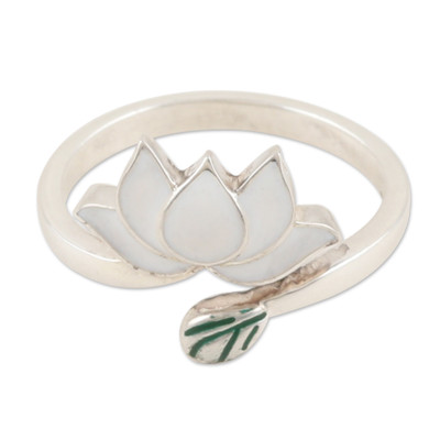 Lotus-Themed Sterling Silver Wrap Ring Crafted in India
