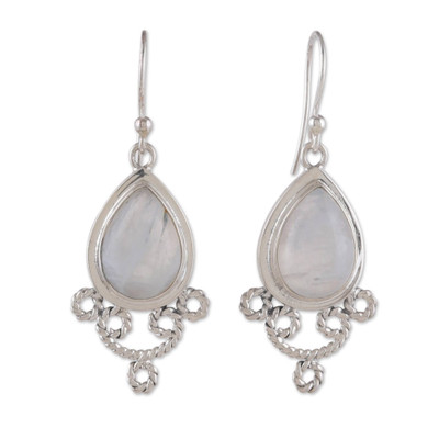 Polished Rainbow Moonstone Dangle Earrings from India