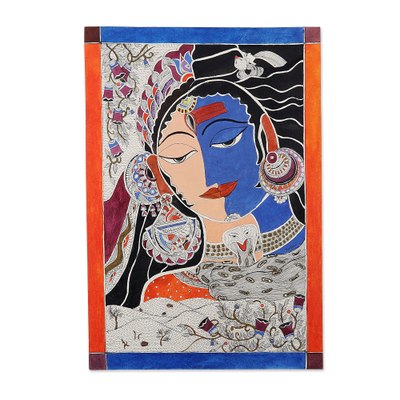 Ink & Watercolor Madhubani Art Indian Gods Shiva and Parvati