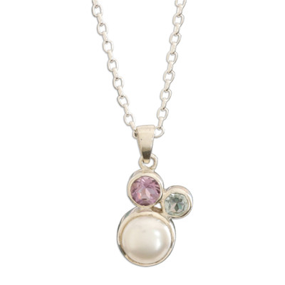 Pearl Amethyst & Blue Topaz Sterling Silver Pendant Necklace