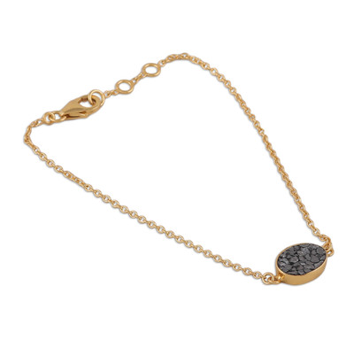 Polished 18k Gold-Plated Clear Quartz Pave Pendant Bracelet